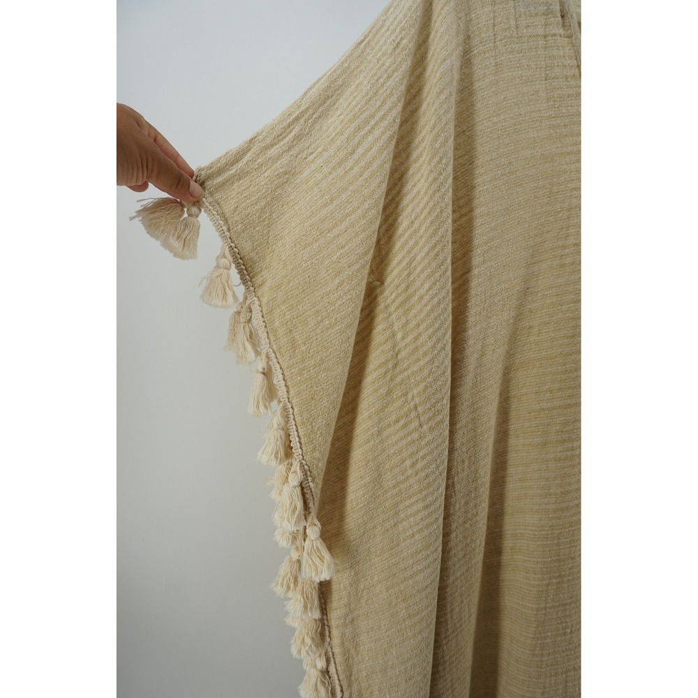 Vintage by Naudic Poncho Cotton Beach Cover up Tassel Trim Coastal Cowgirl Large - Picture 3 of 7